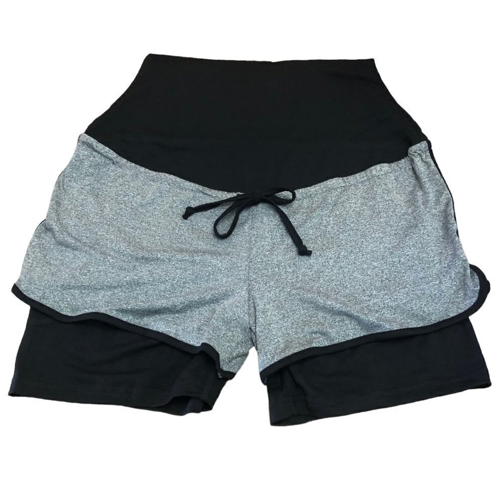 NWT Glampunch Maternity Workout Shorts Black Gray Size Small New